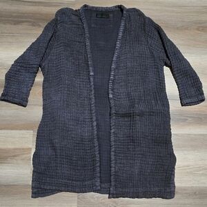 Peacock Ways Linen Gauze Longline Burnt Fabric Gray Lagenlook Cardigan
